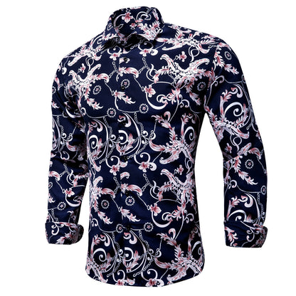 Blue Men's Shirts Paisley Floral Silk Gold Long Sleeve Casual Shirt Business Party Wedding Dress Shirt The Clothing Company Sydney