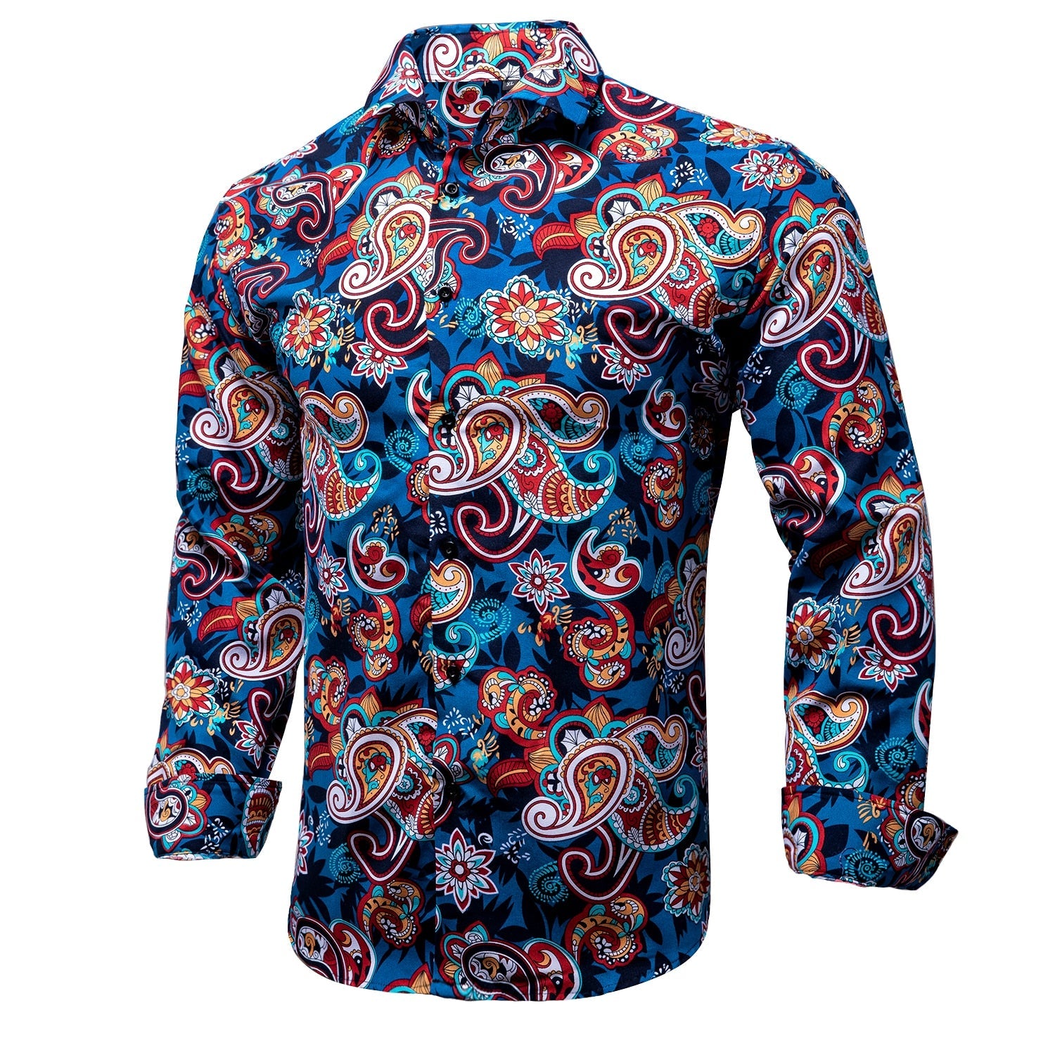 Blue Men's Shirts Paisley Floral Silk Gold Long Sleeve Casual Shirt Business Party Wedding Dress Shirt The Clothing Company Sydney