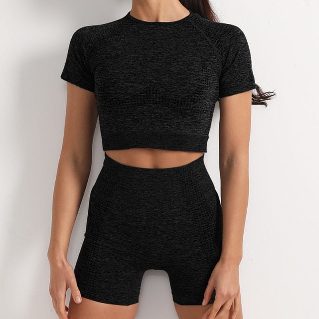 2 Piece Gym Sportwear Yoga Set Suit for Fitness Sport Outfit Seamless Leggings Sports Shorts Top Workout Set The Clothing Company Sydney