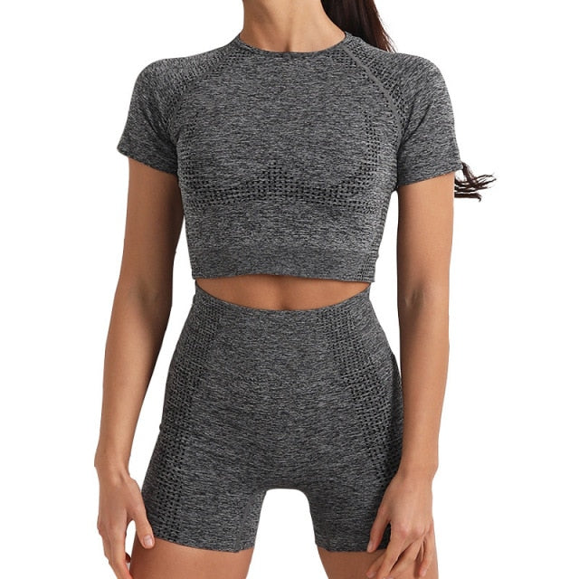 2 Piece Gym Sportwear Yoga Set Suit for Fitness Sport Outfit Seamless Leggings Sports Shorts Top Workout Set The Clothing Company Sydney