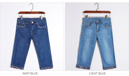 Denim Skinny Capris Pants Stretch Fashion Polka Dot Elastic Knee Length Jeans The Clothing Company Sydney