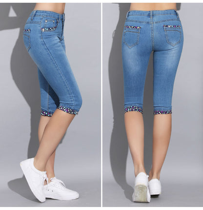 Denim Skinny Capris Pants Stretch Fashion Polka Dot Elastic Knee Length Jeans The Clothing Company Sydney
