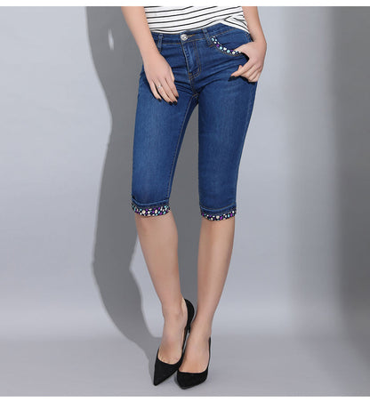 Denim Skinny Capris Pants Stretch Fashion Polka Dot Elastic Knee Length Jeans The Clothing Company Sydney