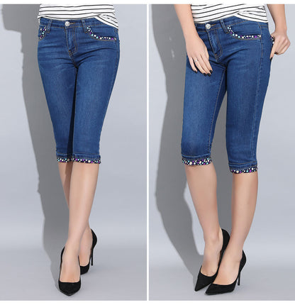 Denim Skinny Capris Pants Stretch Fashion Polka Dot Elastic Knee Length Jeans The Clothing Company Sydney