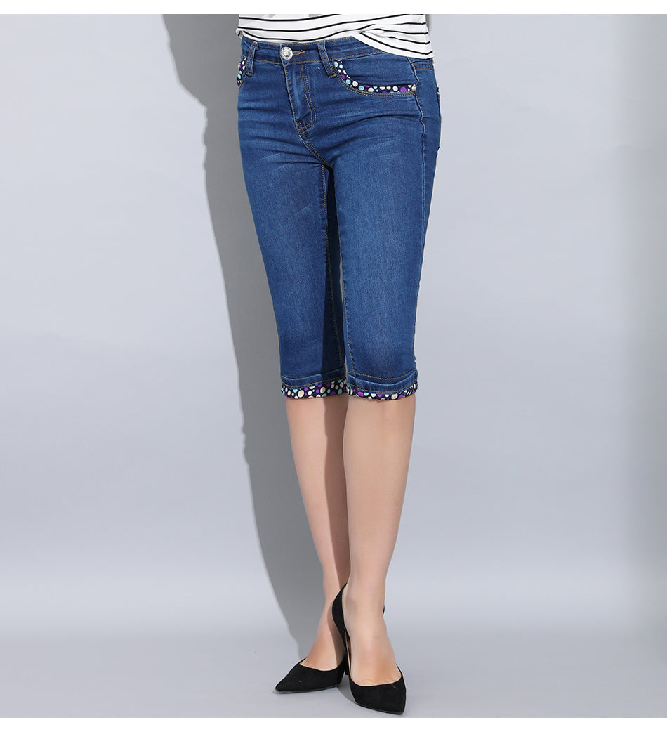 Denim Skinny Capris Pants Stretch Fashion Polka Dot Elastic Knee Length Jeans The Clothing Company Sydney