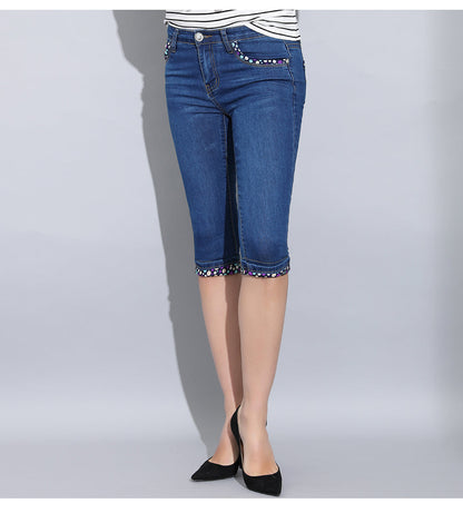 Denim Skinny Capris Pants Stretch Fashion Polka Dot Elastic Knee Length Jeans The Clothing Company Sydney
