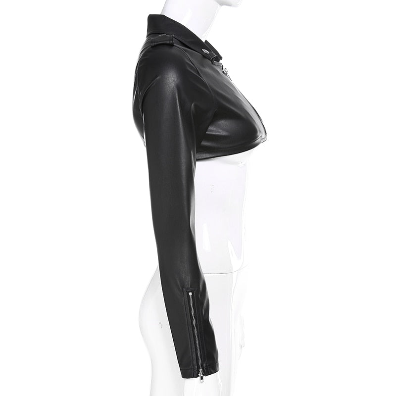 Street Motorcycle Faux Leather Womens Zipper Cropped Coat Outerwear Autumn Basic Jackets The Clothing Company Sydney
