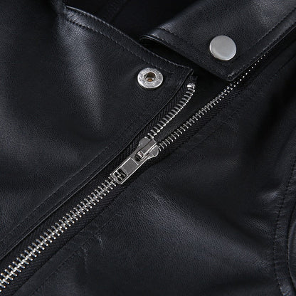 Street Motorcycle Faux Leather Womens Zipper Cropped Coat Outerwear Autumn Basic Jackets The Clothing Company Sydney