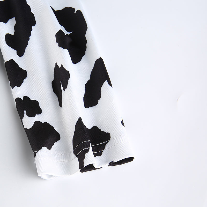 Cow Print Pattern Print Crop Top Long Sleeve Slim Fit Holiday Fashion Casual Short T Shirt Streetwear The Clothing Company Sydney