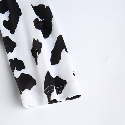 Cow Print Pattern Print Crop Top Long Sleeve Slim Fit Holiday Fashion Casual Short T Shirt Streetwear The Clothing Company Sydney