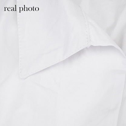 Button Ruched White Puff Sleeve Blouse Shirts Women's Long Sleeve Crop Blouses Solid Top The Clothing Company Sydney