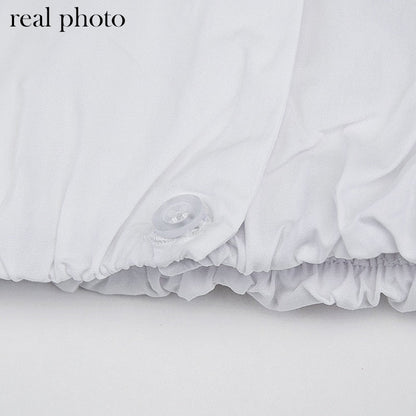 Button Ruched White Puff Sleeve Blouse Shirts Women's Long Sleeve Crop Blouses Solid Top The Clothing Company Sydney