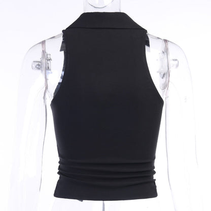 Deep V-Neck Sleeveless Tank Top Women Summer Crop Tops Ruched Drawstring Black Fashion Skinny Elastic Streetwear The Clothing Company Sydney