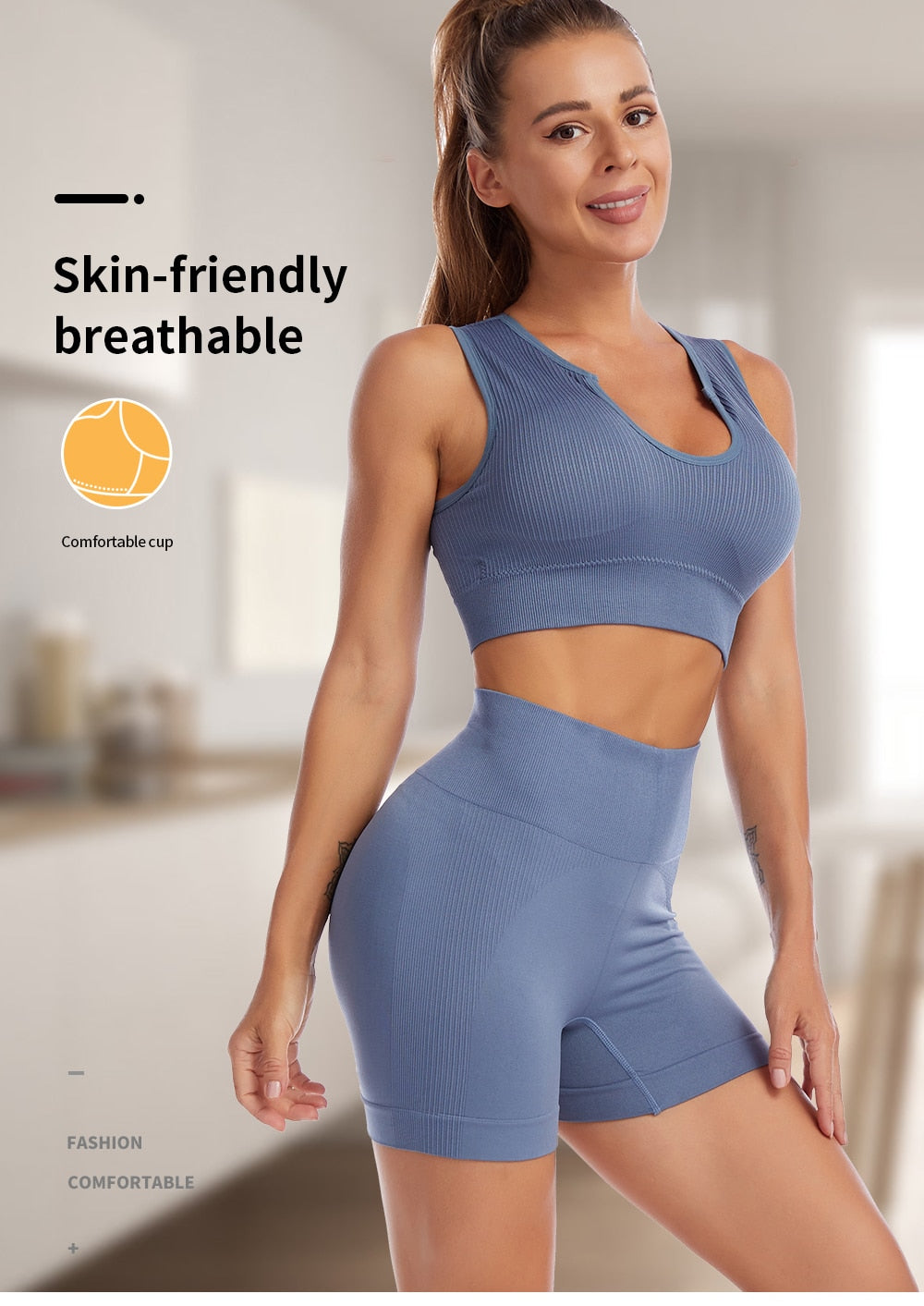 2 Piece Yoga Set Gym Set Workout Seamless Leggings Sports Bra Suit Female Clothing High Waist Shorts Set The Clothing Company Sydney