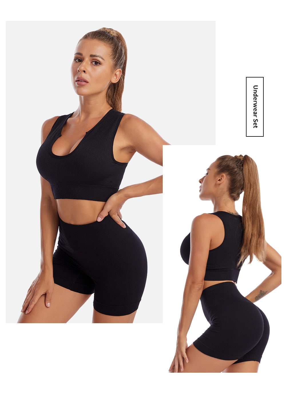2 Piece Yoga Set Gym Set Workout Seamless Leggings Sports Bra Suit Female Clothing High Waist Shorts Set The Clothing Company Sydney