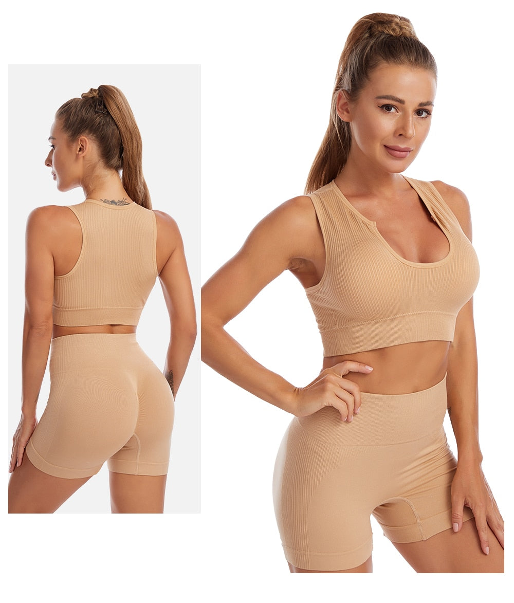 2 Piece Yoga Set Gym Set Workout Seamless Leggings Sports Bra Suit Female Clothing High Waist Shorts Set The Clothing Company Sydney