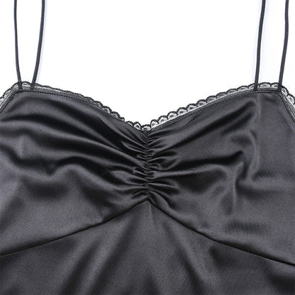 Strappy Satin Ruched Black Mini Lace Spliced Side Split Sundress Backless Dresse The Clothing Company Sydney