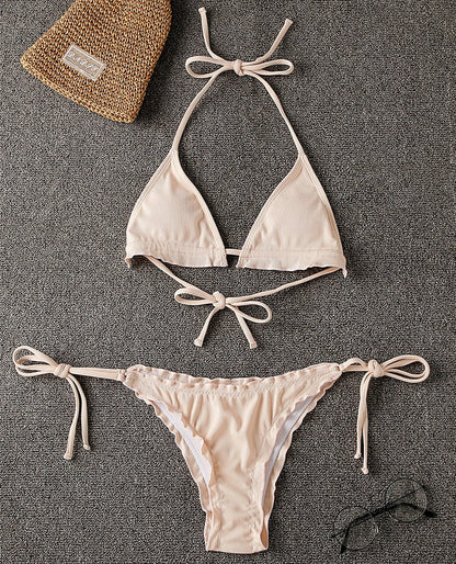 2 Piece Pink Ruffled Frilled Bikini swimsuit swimwear Two piece bikini set Halter Bather String bathing suit The Clothing Company Sydney