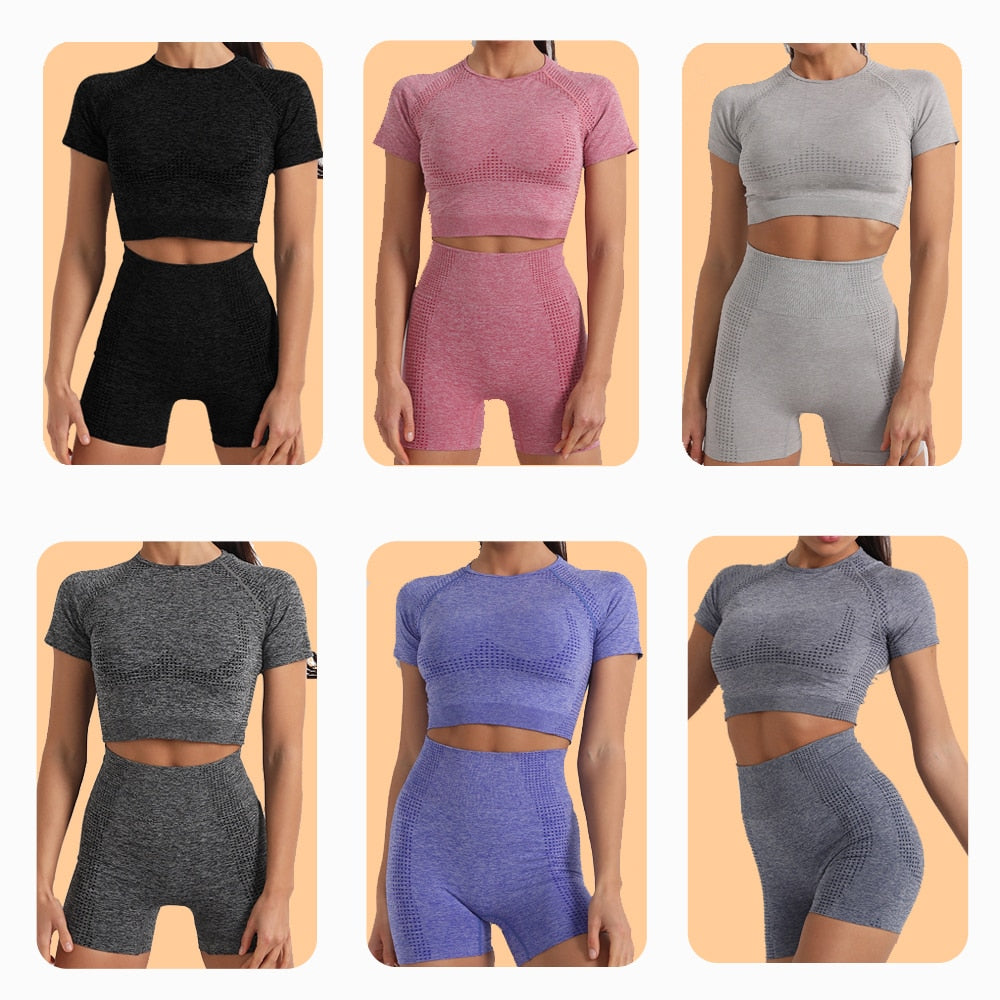 2 Piece Gym Sportwear Yoga Set Suit for Fitness Sport Outfit Seamless Leggings Sports Shorts Top Workout Set The Clothing Company Sydney