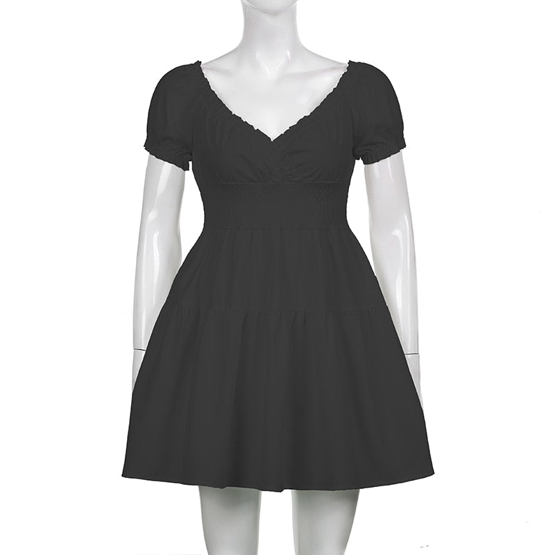 V Neck Fashion Ruched Short Sleeve Summer Causal Dresses A-Line Frills Sundress Mini Dress The Clothing Company Sydney