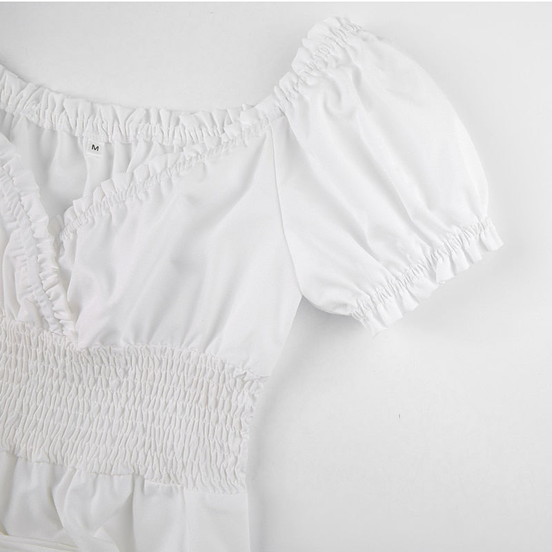 V Neck Fashion Ruched Short Sleeve Summer Causal Dresses A-Line Frills Sundress Mini Dress The Clothing Company Sydney