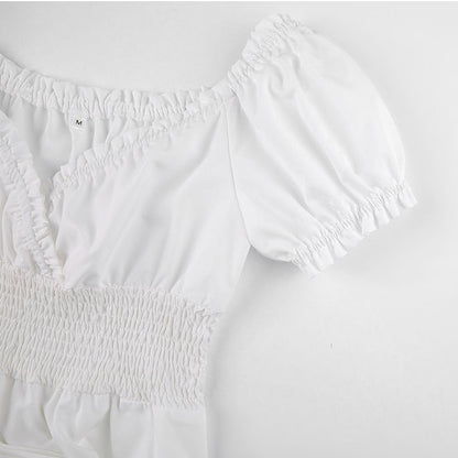 V Neck Fashion Ruched Short Sleeve Summer Causal Dresses A-Line Frills Sundress Mini Dress The Clothing Company Sydney