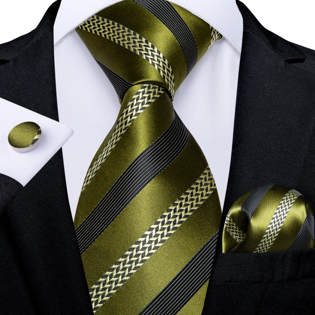 3 Piece Designer Mens Wedding Tie Gold Black Striped Silk Neck Ties Hanky Cufflinks Set The Clothing Company Sydney