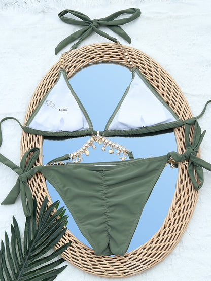 2 Piece Crystal Swimwear Metal Chain Swimsuit Bathing Suit Push Up Bikini The Clothing Company Sydney