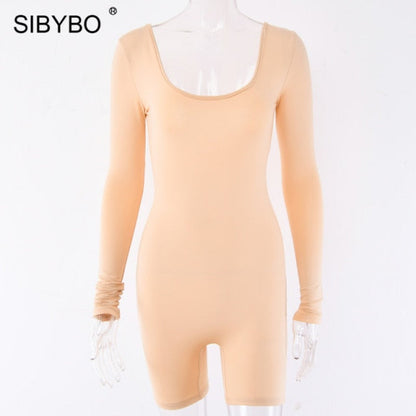 Black Long Sleeve Slim Playsuit Spring O-Neck Backless Sexy Rompers Jumpsuit Casual Body Tops Overalls The Clothing Company Sydney