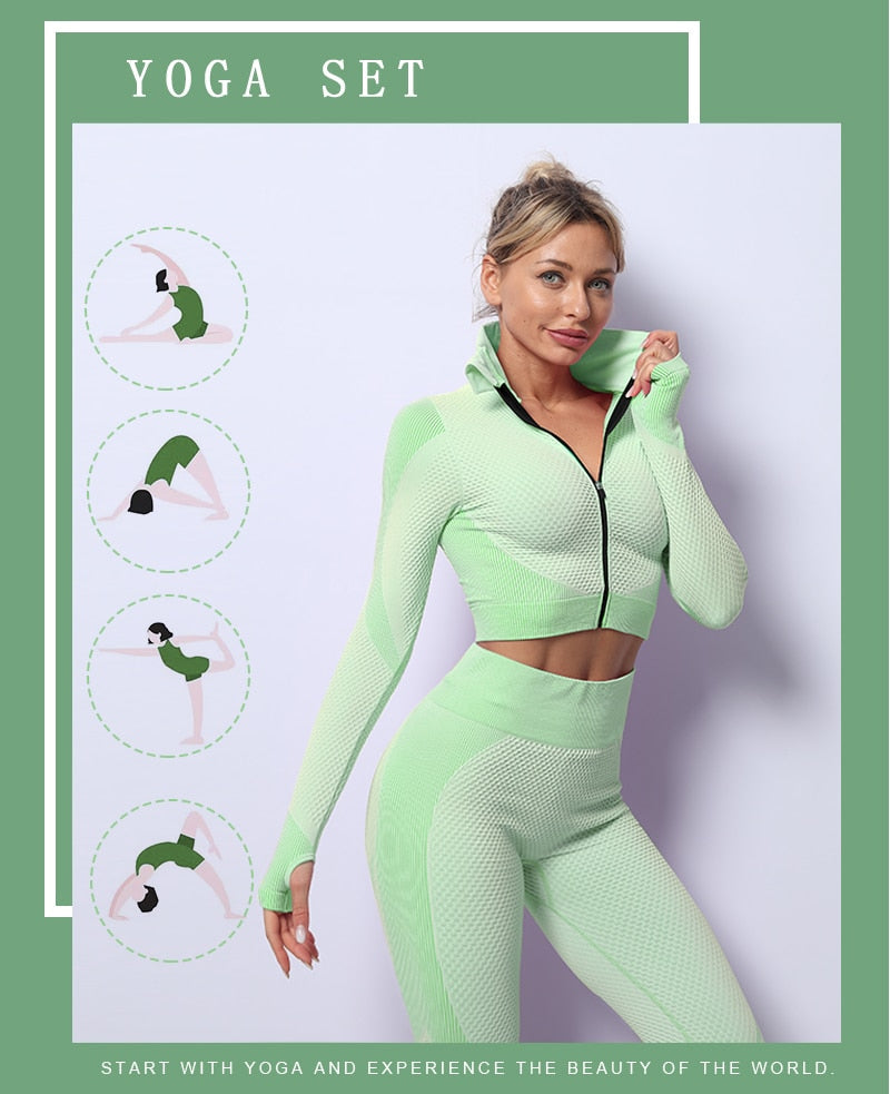 2/3 Piece Seamless Women Yoga Set Workout Sportswear Gym Clothing Fitness Long Sleeve Crop Top High Waist Leggings Sports Suits The Clothing Company Sydney