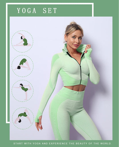 2/3 Piece Seamless Women Yoga Set Workout Sportswear Gym Clothing Fitness Long Sleeve Crop Top High Waist Leggings Sports Suits The Clothing Company Sydney