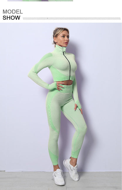 2/3 Piece Seamless Women Yoga Set Workout Sportswear Gym Clothing Fitness Long Sleeve Crop Top High Waist Leggings Sports Suits The Clothing Company Sydney