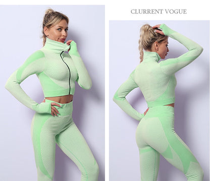 2/3 Piece Seamless Women Yoga Set Workout Sportswear Gym Clothing Fitness Long Sleeve Crop Top High Waist Leggings Sports Suits The Clothing Company Sydney
