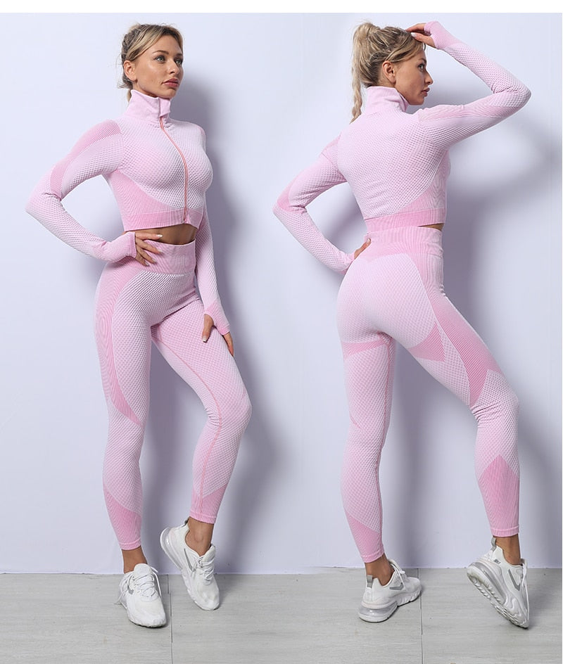 2/3 Piece Seamless Women Yoga Set Workout Sportswear Gym Clothing Fitness Long Sleeve Crop Top High Waist Leggings Sports Suits The Clothing Company Sydney