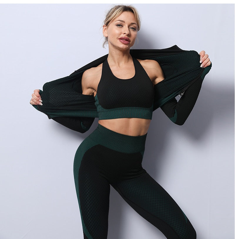 2/3 Piece Seamless Women Yoga Set Workout Sportswear Gym Clothing Fitness Long Sleeve Crop Top High Waist Leggings Sports Suits The Clothing Company Sydney