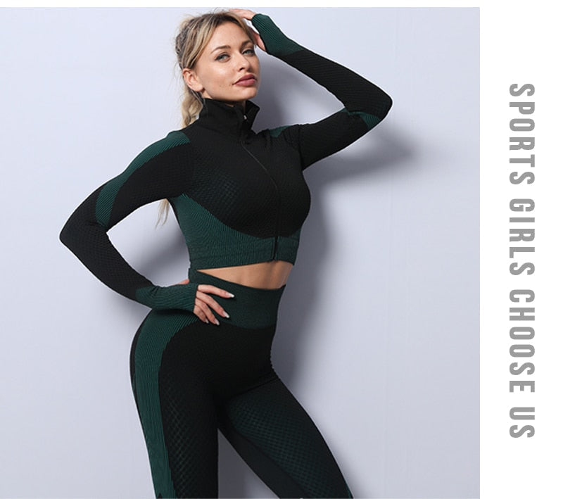 2/3 Piece Seamless Women Yoga Set Workout Sportswear Gym Clothing Fitness Long Sleeve Crop Top High Waist Leggings Sports Suits The Clothing Company Sydney