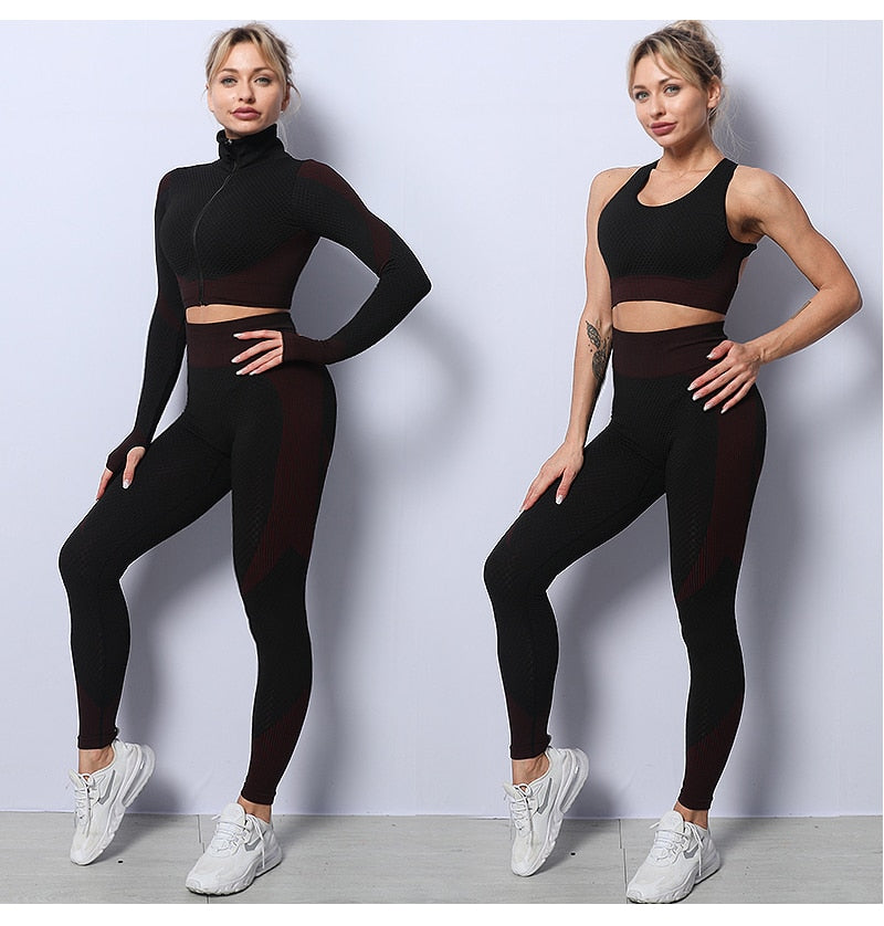 2/3 Piece Seamless Women Yoga Set Workout Sportswear Gym Clothing Fitness Long Sleeve Crop Top High Waist Leggings Sports Suits The Clothing Company Sydney