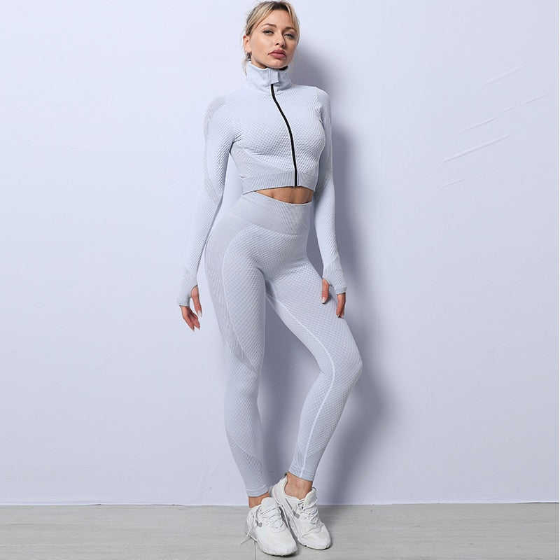 2/3 Piece Seamless Women Yoga Set Workout Sportswear Gym Clothing Fitness Long Sleeve Crop Top High Waist Leggings Sports Suits The Clothing Company Sydney