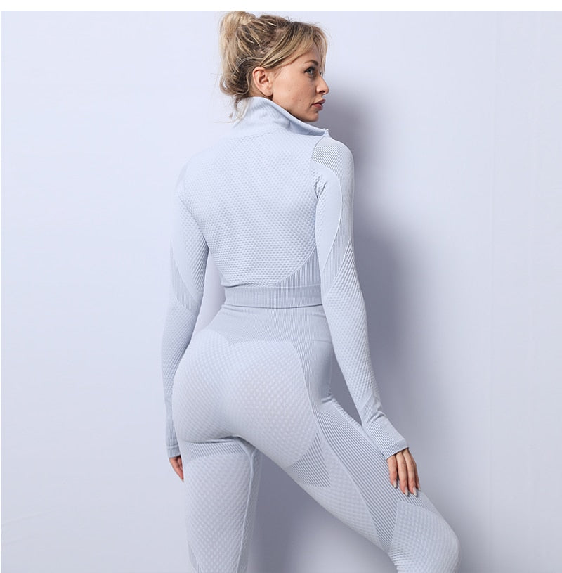 2/3 Piece Seamless Women Yoga Set Workout Sportswear Gym Clothing Fitness Long Sleeve Crop Top High Waist Leggings Sports Suits The Clothing Company Sydney
