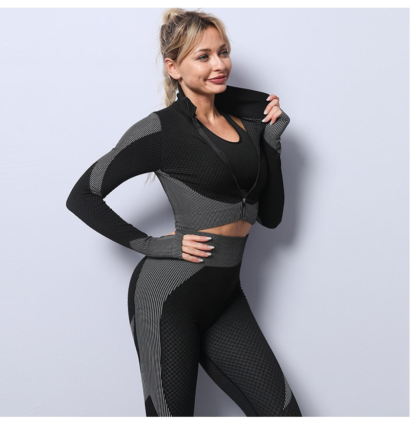 2/3 Piece Seamless Women Yoga Set Workout Sportswear Gym Clothing Fitness Long Sleeve Crop Top High Waist Leggings Sports Suits The Clothing Company Sydney