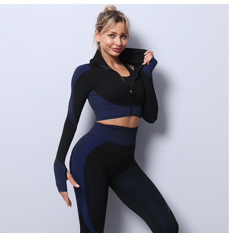 2/3 Piece Seamless Women Yoga Set Workout Sportswear Gym Clothing Fitness Long Sleeve Crop Top High Waist Leggings Sports Suits The Clothing Company Sydney