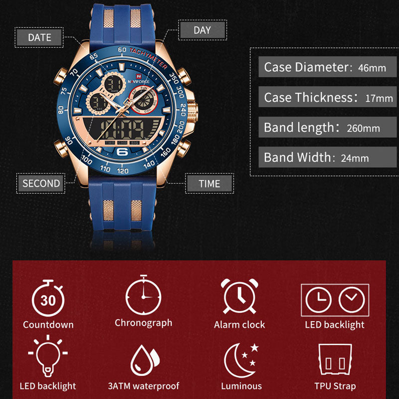 Men's Luxury Brand Digital Military Quartz Wrist Watch Sport Chronograph Silicone Strap Watches The Clothing Company Sydney