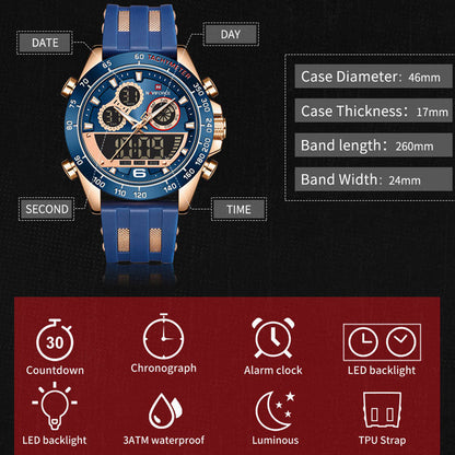 Men's Luxury Brand Digital Military Quartz Wrist Watch Sport Chronograph Silicone Strap Watches The Clothing Company Sydney
