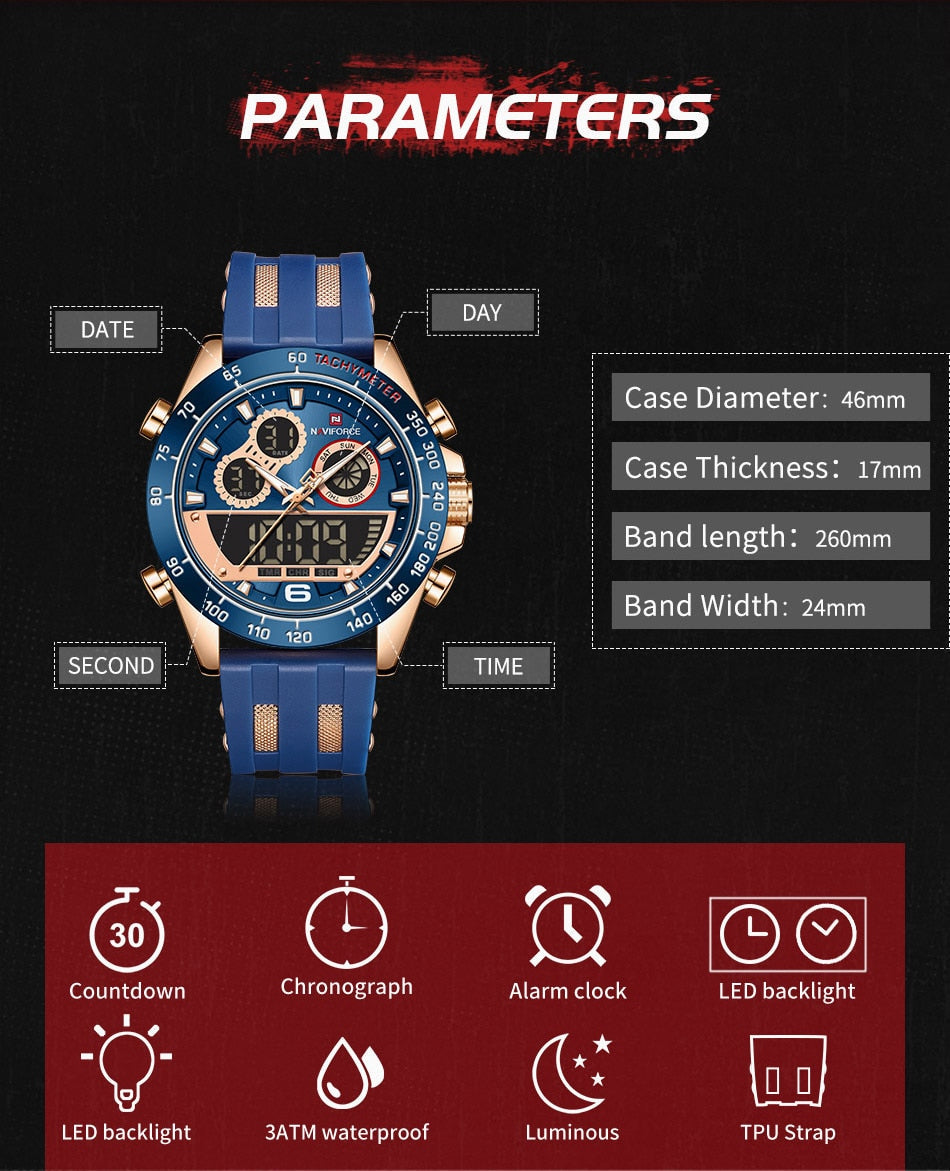 Men's Luxury Brand Digital Military Quartz Wrist Watch Sport Chronograph Silicone Strap Watches The Clothing Company Sydney