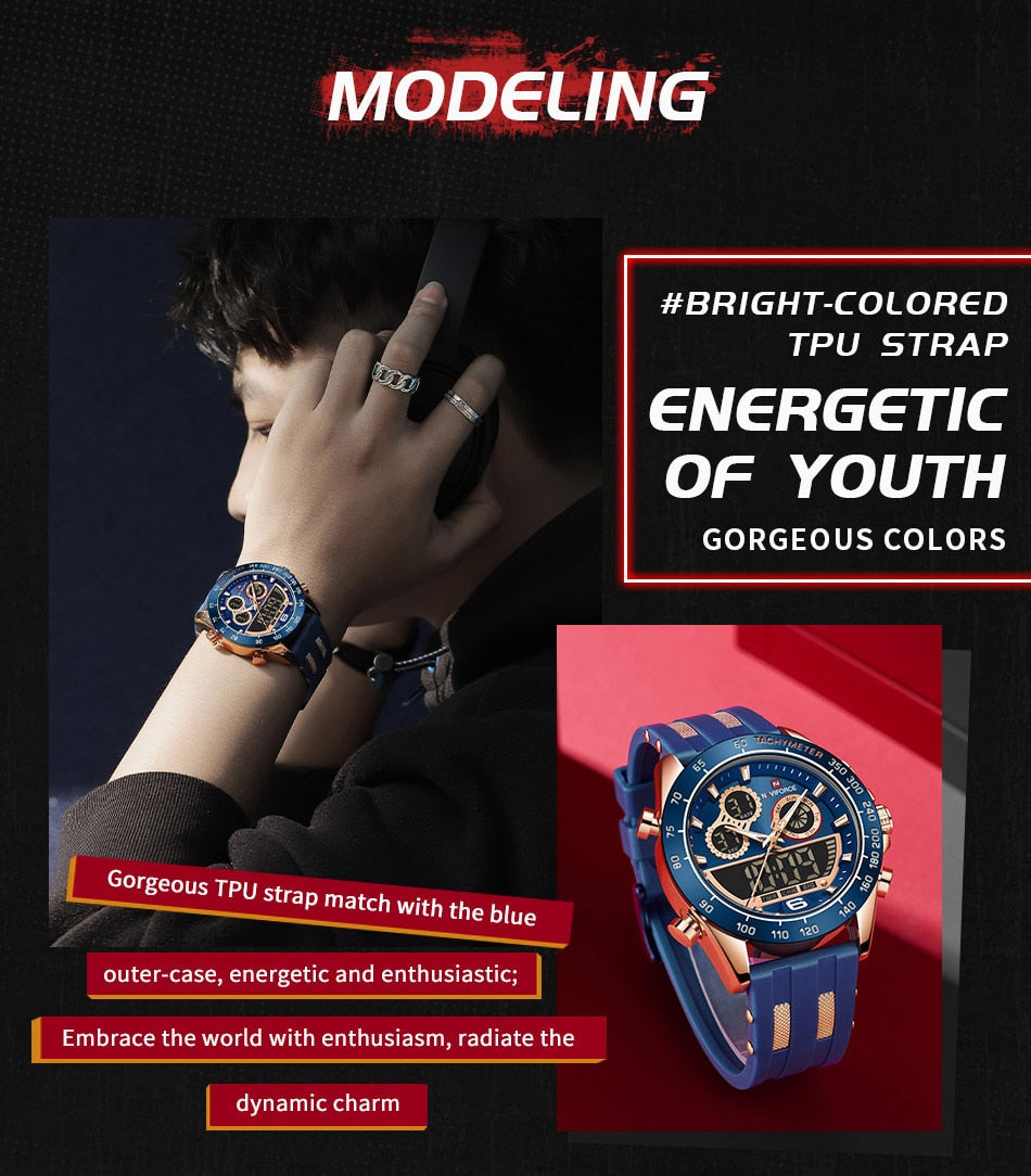 Men's Luxury Brand Digital Military Quartz Wrist Watch Sport Chronograph Silicone Strap Watches The Clothing Company Sydney