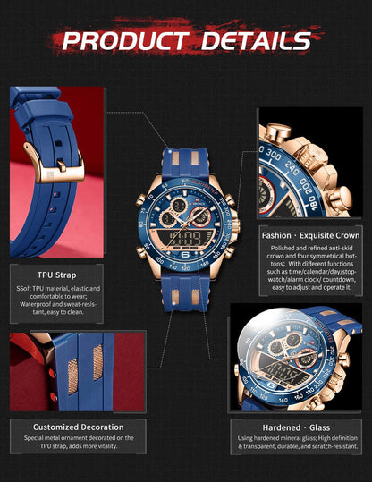 Men's Luxury Brand Digital Military Quartz Wrist Watch Sport Chronograph Silicone Strap Watches The Clothing Company Sydney