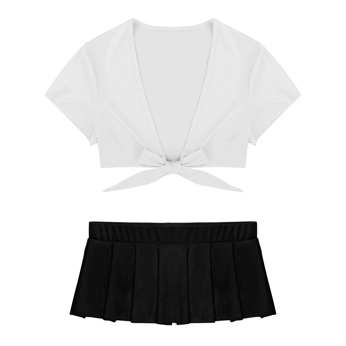 Cosplay Schoolgirl Costume Outfit Short Sleeve Night Clubwear Deep V Crop Top Pleated Mini Skirt The Clothing Company Sydney