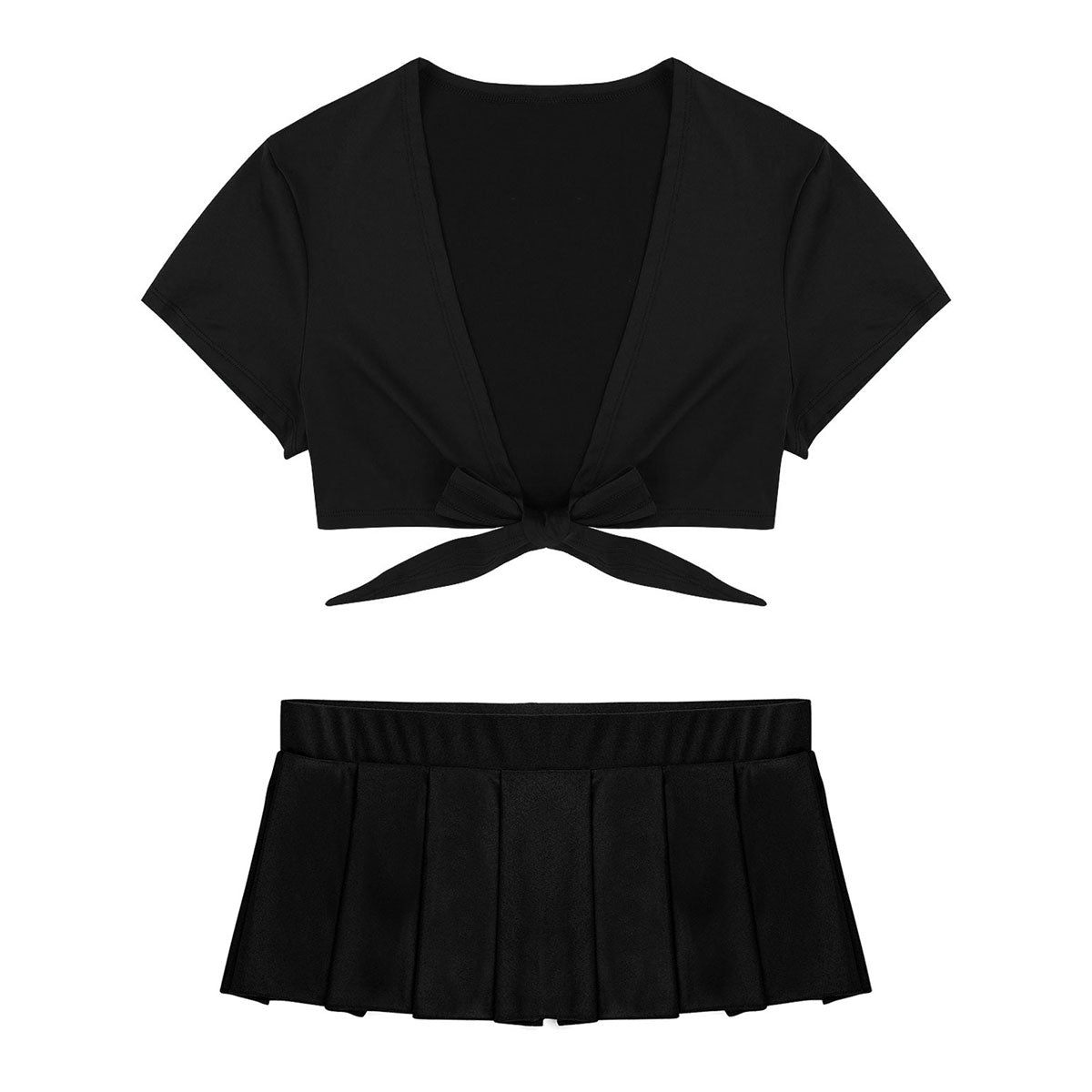 Cosplay Schoolgirl Costume Outfit Short Sleeve Night Clubwear Deep V Crop Top Pleated Mini Skirt The Clothing Company Sydney