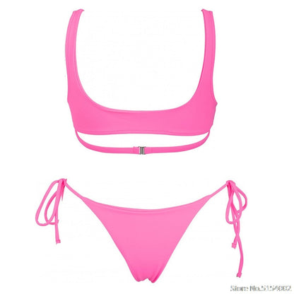 2 Piece Heart Ring Neon Pink Push Up High Waist G String Swimsuit Strap Bandage Swimwear Bathing Suit Halter Top Bikini Set The Clothing Company Sydney