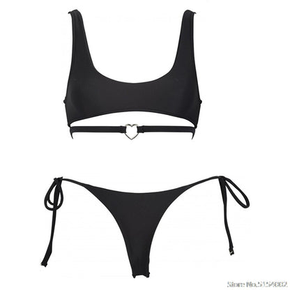 2 Piece Heart Ring Neon Pink Push Up High Waist G String Swimsuit Strap Bandage Swimwear Bathing Suit Halter Top Bikini Set The Clothing Company Sydney